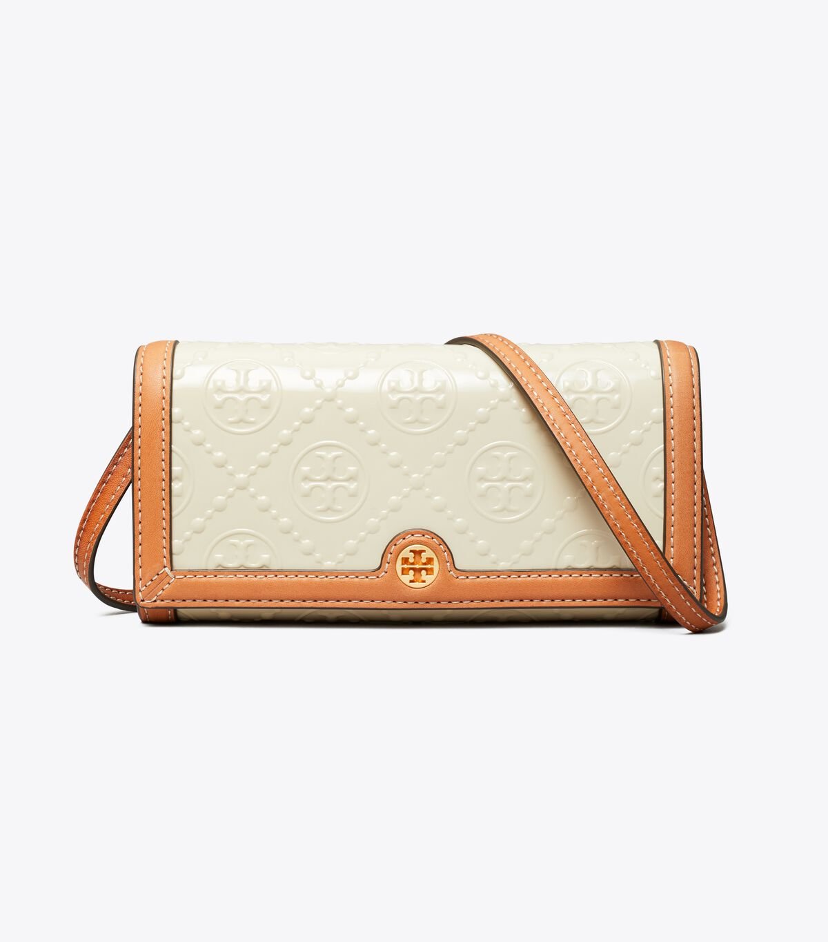Tory Burch Khaki T Monogram Patent Crossbody Bags
