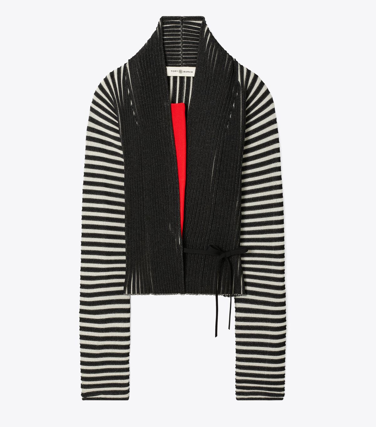 Tory Burch Black / Flower Plaited Rib Shawl Cardigan