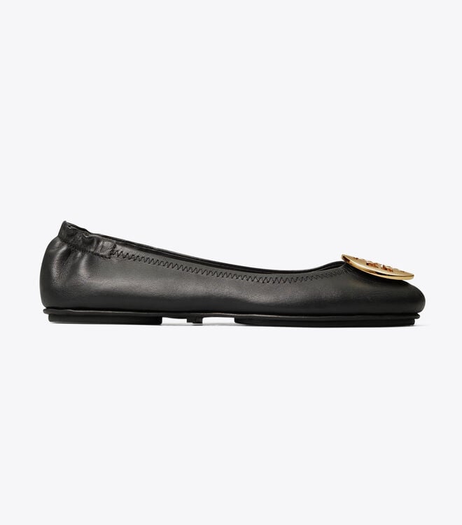 Tory Burch Black Gold Minnie Travel Ballet Flats