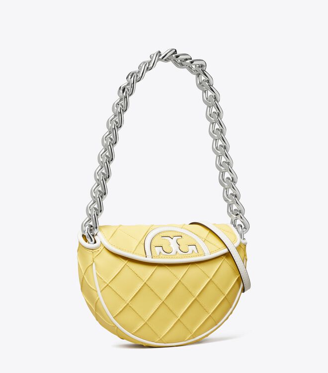Tory Burch Lemon / White Mini Fleming Soft Patent Border Shoulder Bags