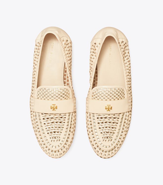Tory Burch Beige / Gold Woven Ballet Flats