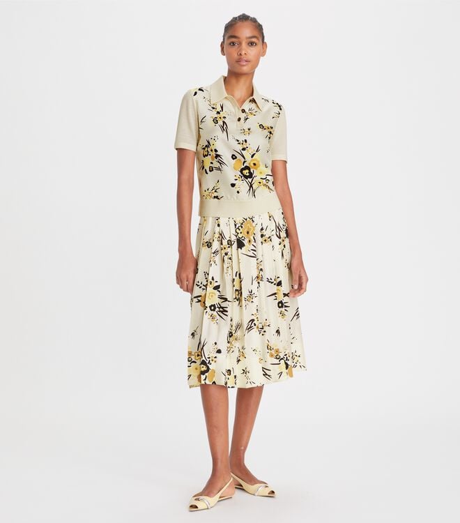 Tory Burch Cream Silk-front Polo Shirts