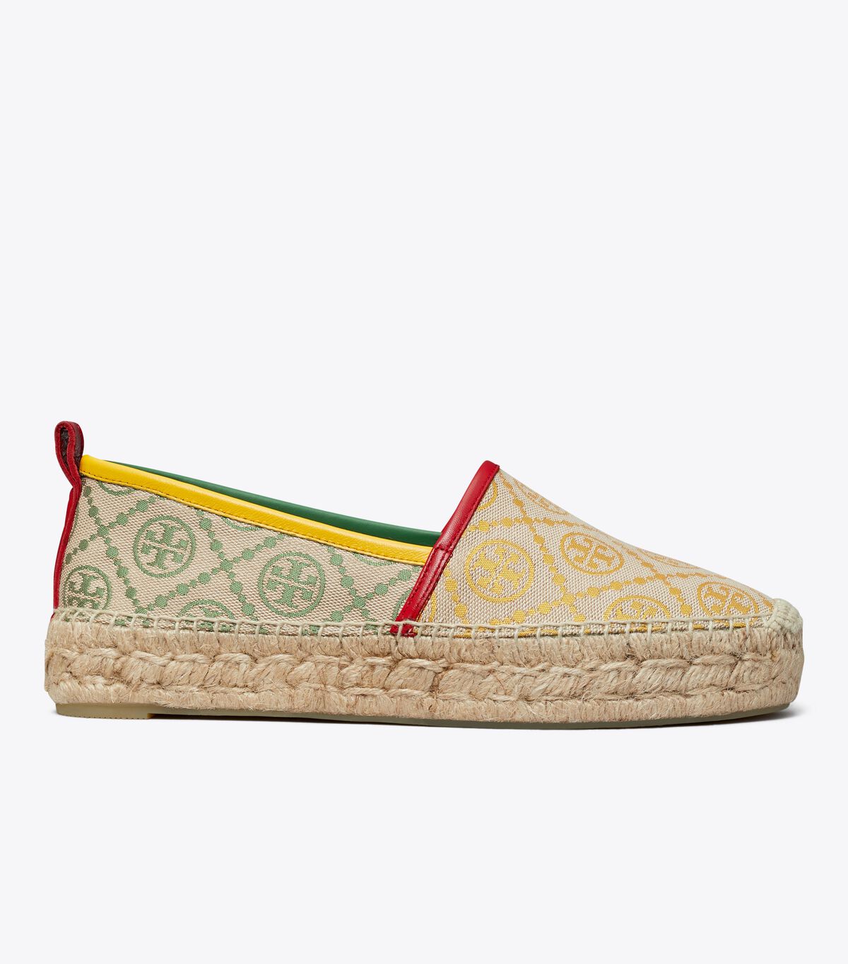 Tory Burch Gold / Green / Red T Monogram Platform Ballet Flats