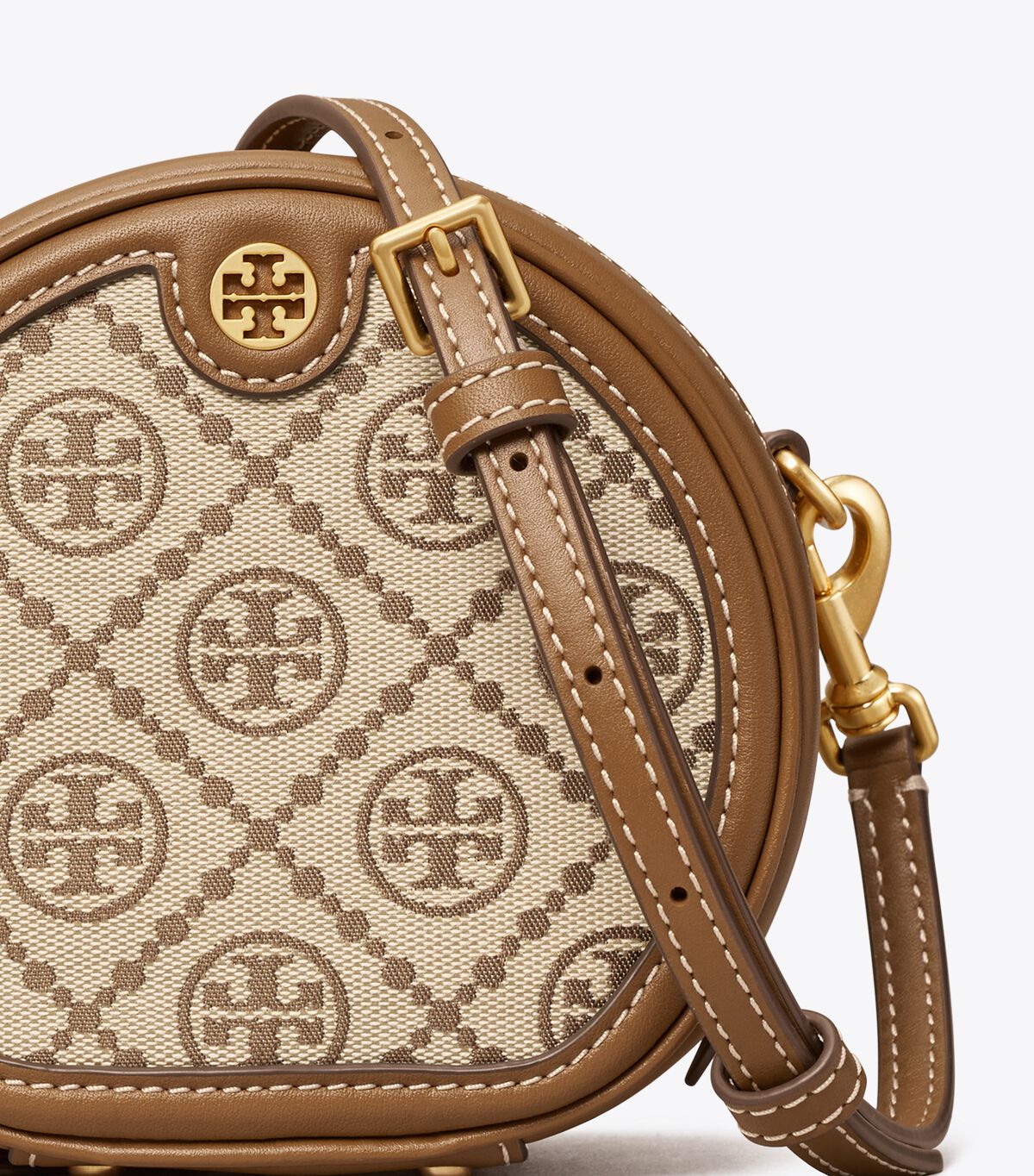 Tory Burch Brown T Monogram Jacquard Petite Moon Crossbody Bags