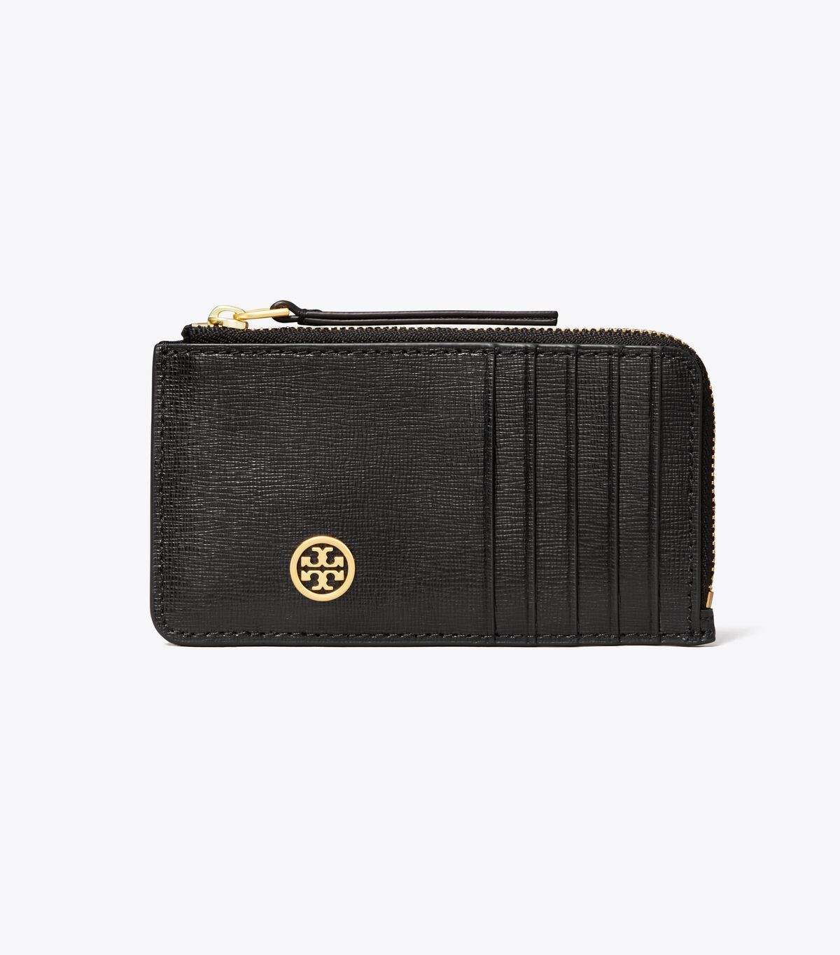 Tory Burch Black Robinson Top-zip Card Case
