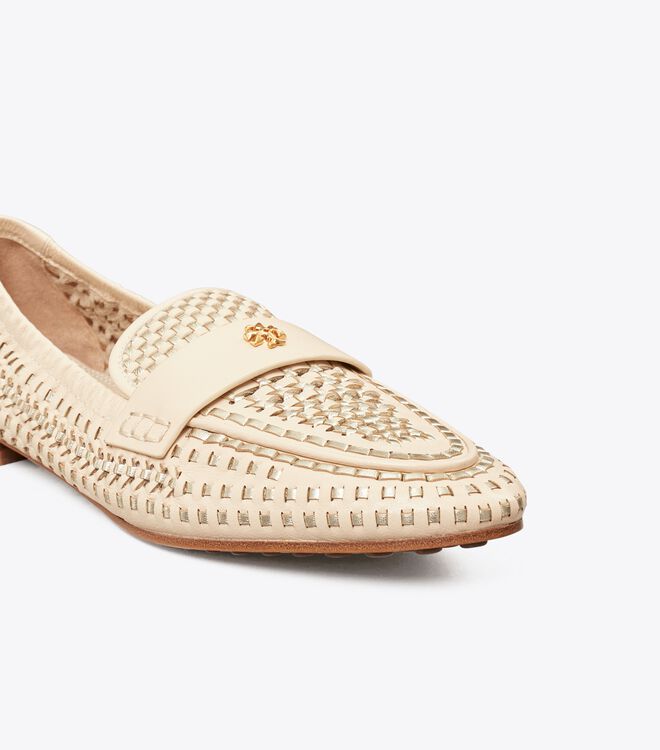 Tory Burch Beige / Gold Woven Ballet Flats