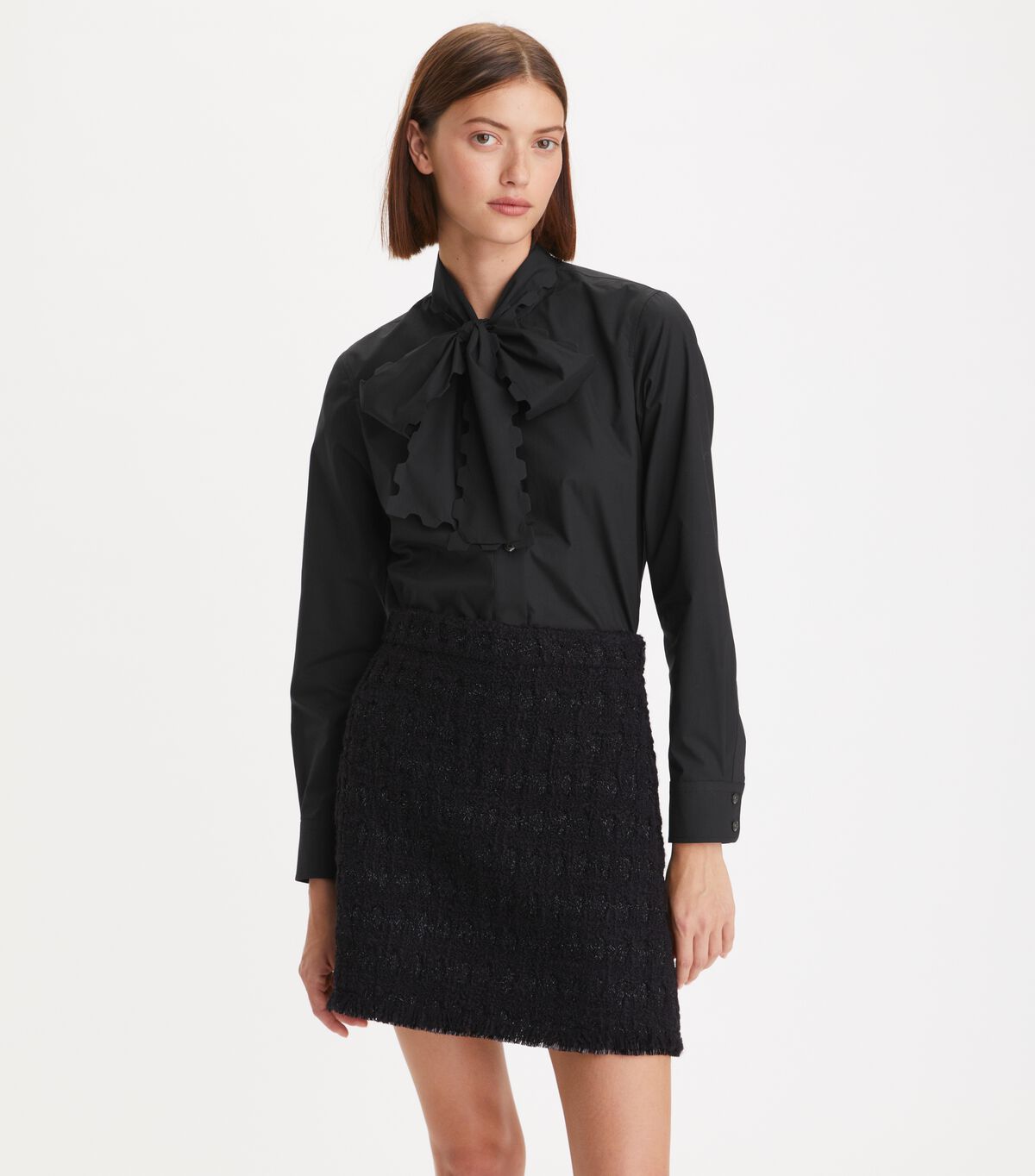 Tory Burch Black Scalloped Poplin Blouse