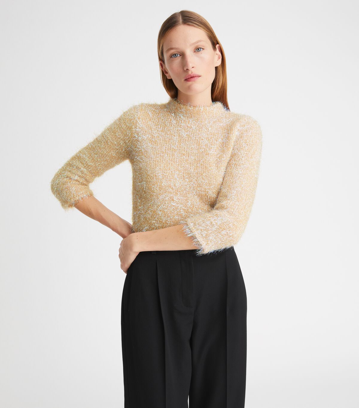 Tory Burch Cream Tinsel Mockneck Sweaters