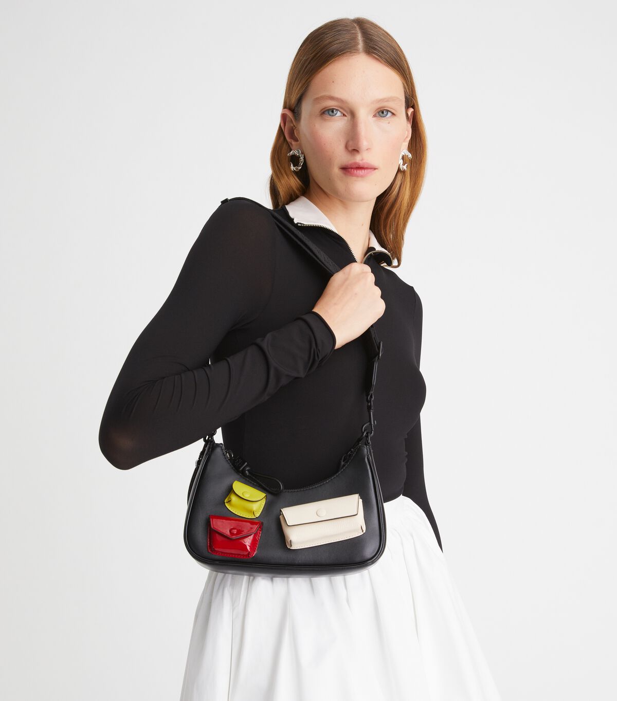 Tory Burch Black Small Mercer Multi Pocket Shoulder Bags