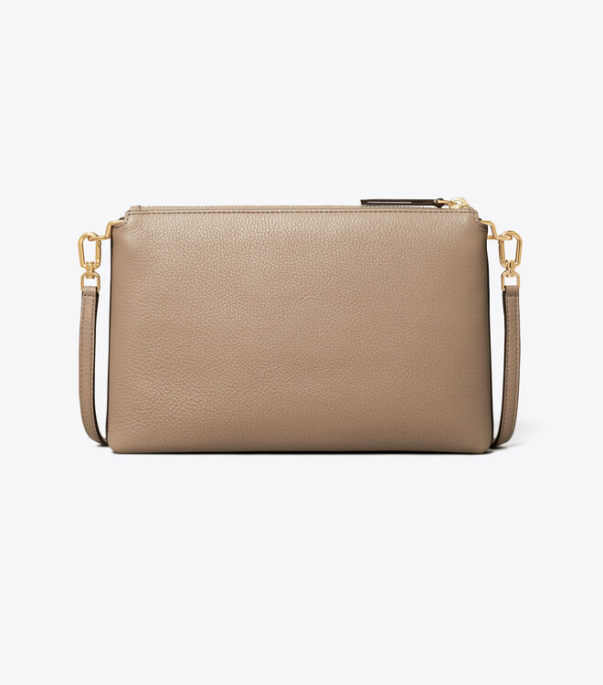 Tory Burch Grey Mercer Pebbled Zip Crossbody Bags