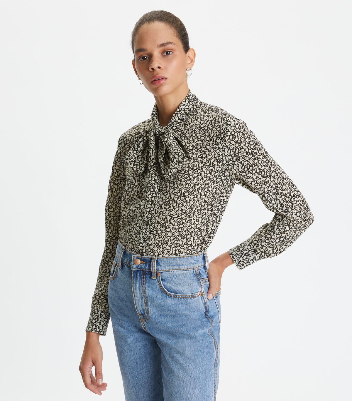 Tory Burch Black Ditsy Floral Blouse