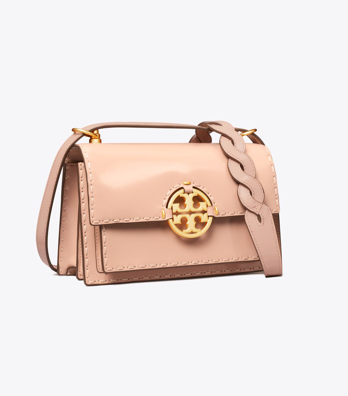 Tory Burch Beige Small Miller Spazzolato Pickstitch Flap Shoulder Bags