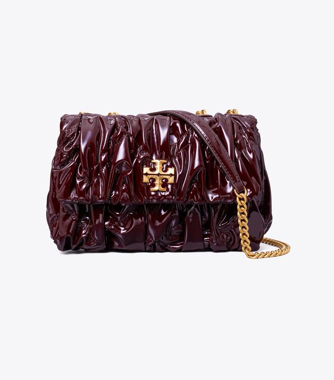 Tory Burch Burgundy Small Kira Patent Ruched Convertible Shoulder Bags