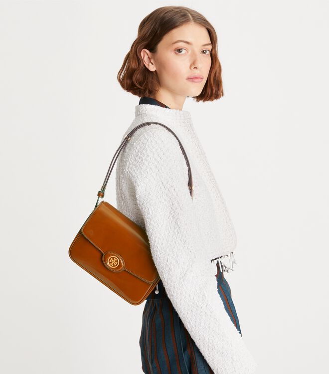 Tory Burch Brown Robinson Spazzolato Convertible Shoulder Bags