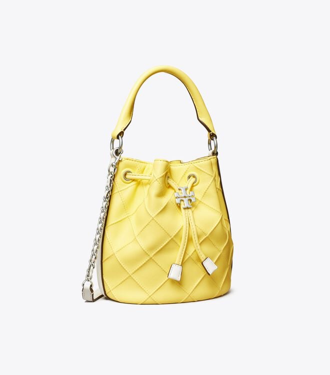 Tory Burch Lemon / White Mini Fleming Soft Patent Border Bucket Bags