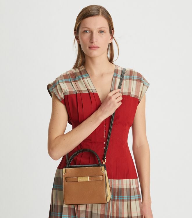 Tory Burch Brown Petite Lee Radziwill Pebbled Mini Bag