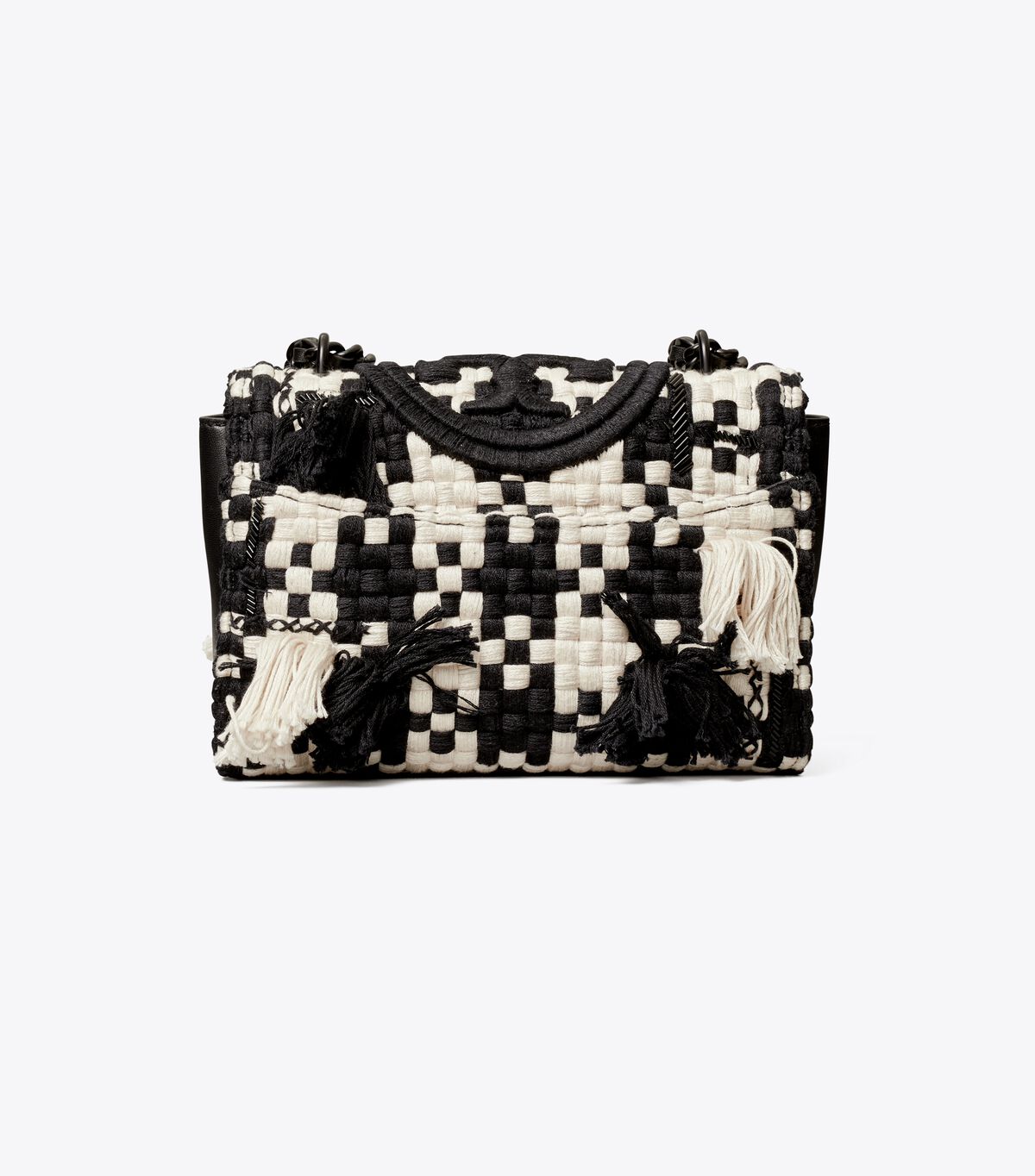 Tory Burch Black / White Small Fleming Tweed Convertible Shoulder Bags