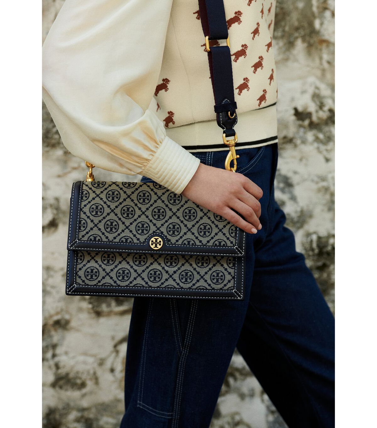 Tory Burch Navy T Monogram Shoulder Bags