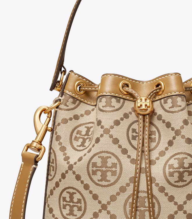 Tory Burch Brown T Monogram Jacquard Bucket Bags