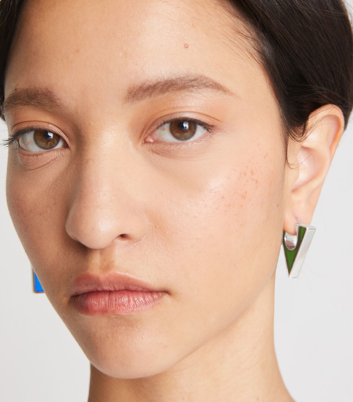 Tory Burch Silver / Blue / Green Geo Hoop Earrings