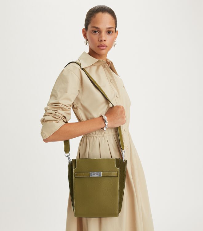 Tory Burch Deep Green Lee Radziwill Pebbled Double Bucket Bags