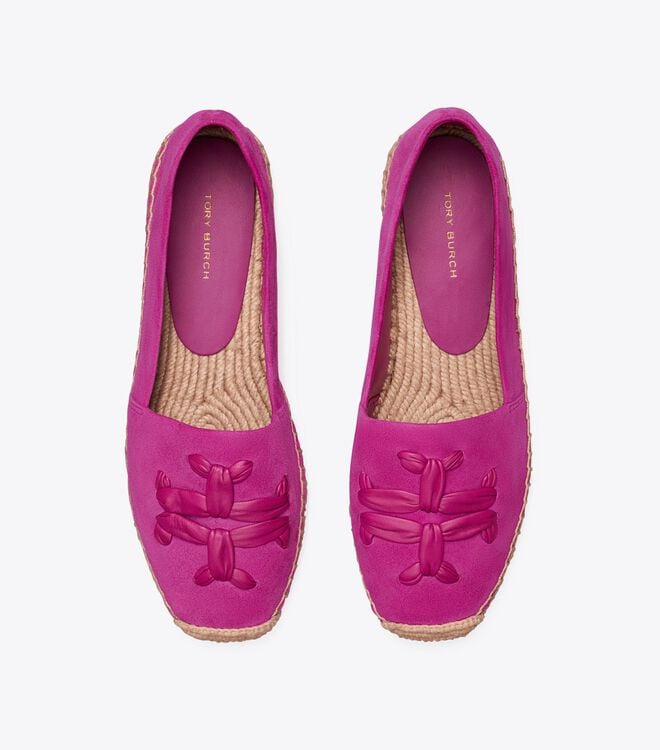 Tory Burch Fuchsia Woven Double T Aline Espadrille
