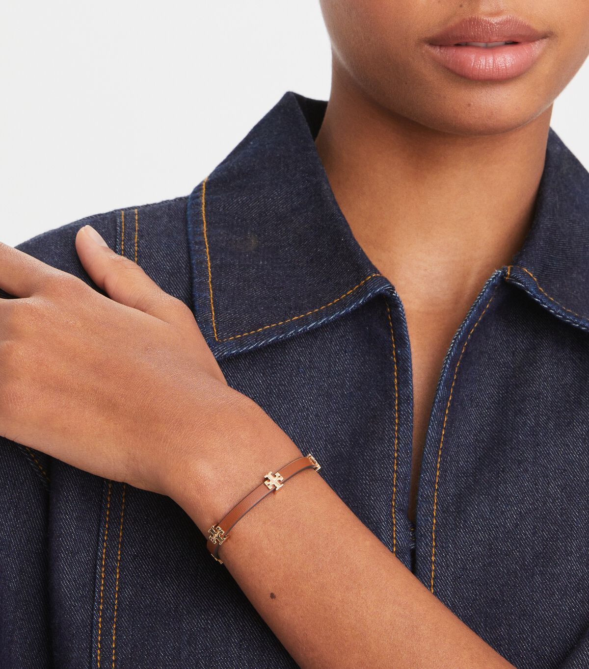Tory Burch Silver / Lavender Eleanor Leather Bracelet
