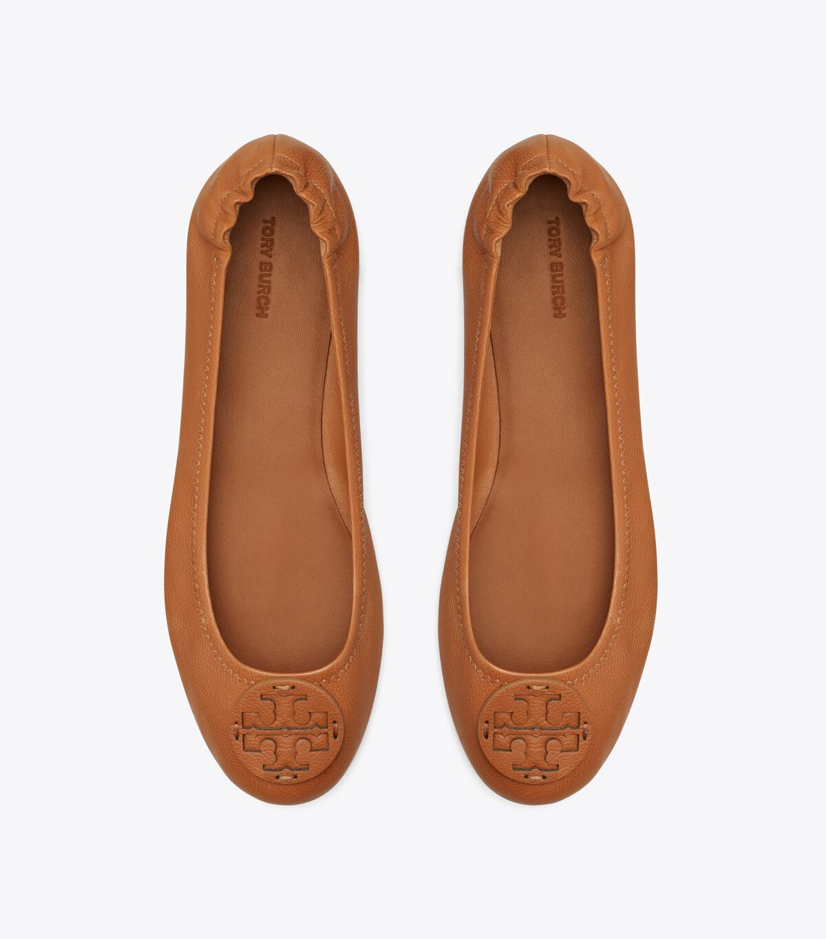 Tory Burch Brown Minnie Travel Leather Logo Ballet Flats