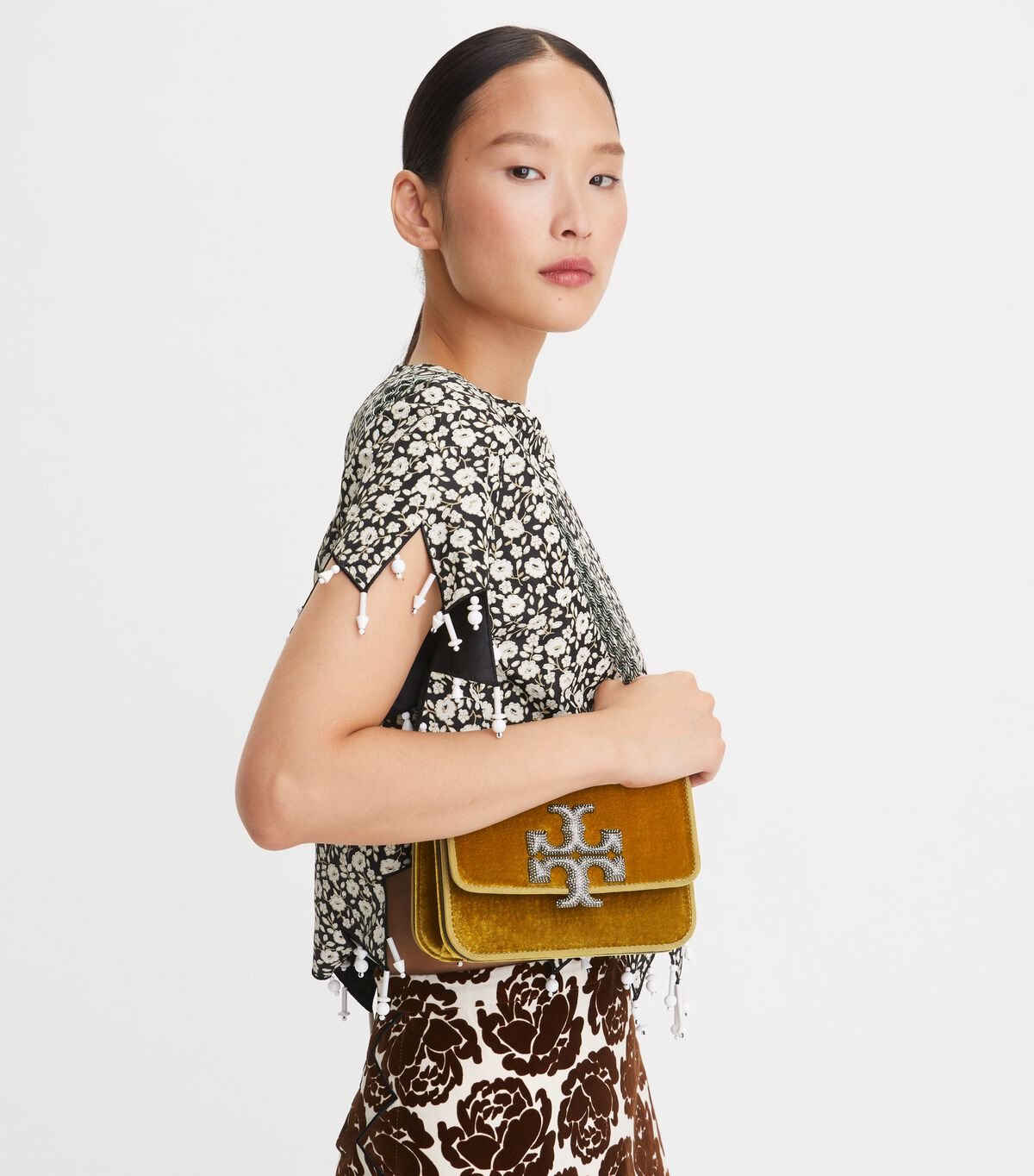 Tory Burch Dark Yellow Small Eleanor Velvet Shoulder Bags