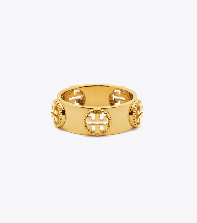 Tory Burch Gold Milgrain Logo Ring