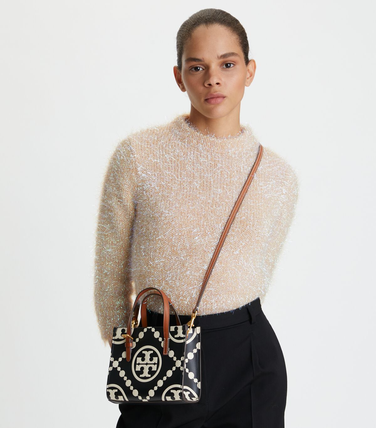 Tory Burch Black Mini T Monogram Contrast Embossed Crossbody Bags