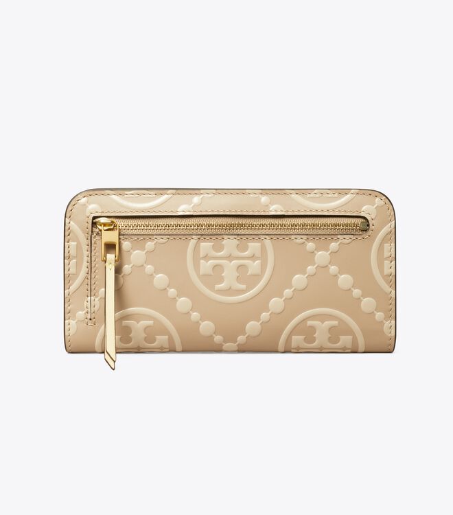 Tory Burch Beige / Cream T Monogram Contrast Embossed Wallets