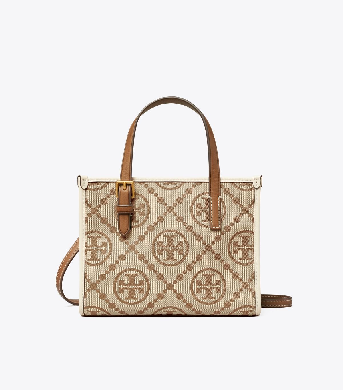 Tory Burch Brown / White T Monogram Square Mini Bag