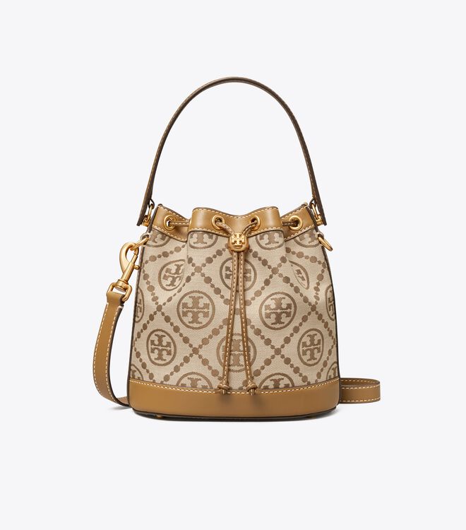 Tory Burch Brown T Monogram Jacquard Bucket Bags