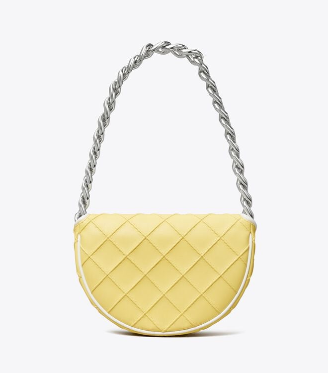 Tory Burch Lemon / White Mini Fleming Soft Patent Border Shoulder Bags