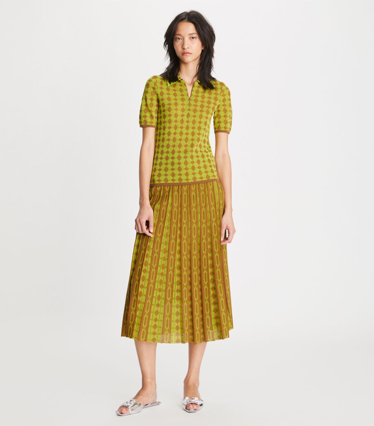 Tory Burch Dark Yellow Jacquard Zip Polo Shirts