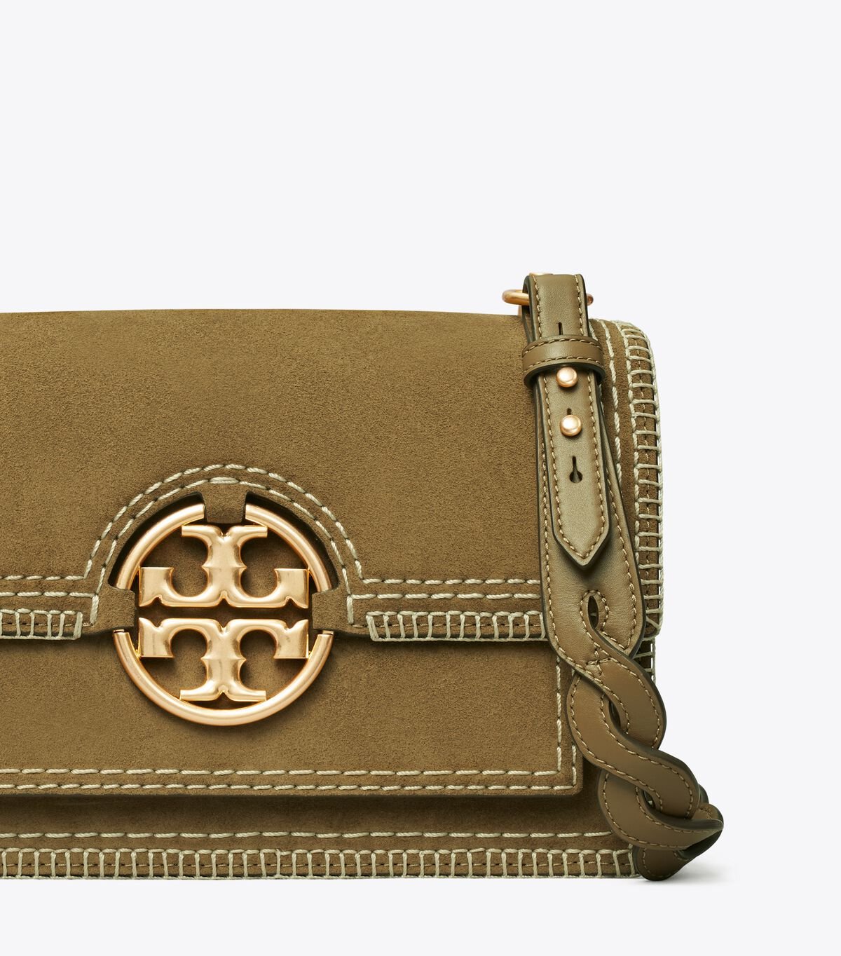 Tory Burch Brown Miller Suede Stitched Flap Shoulder Bags