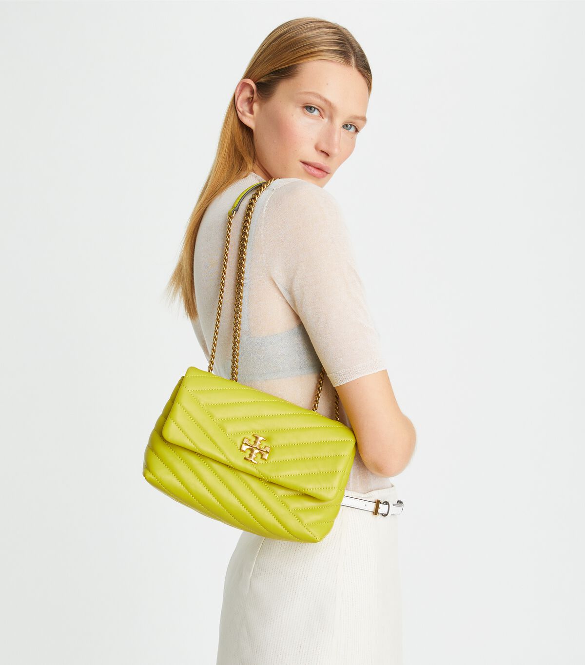 Tory Burch Yellow Green Small Kira Chevron Convertible Shoulder Bags