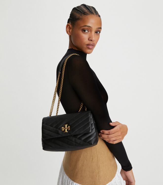 Tory Burch Black Small Kira Chevron Convertible Shoulder Bags