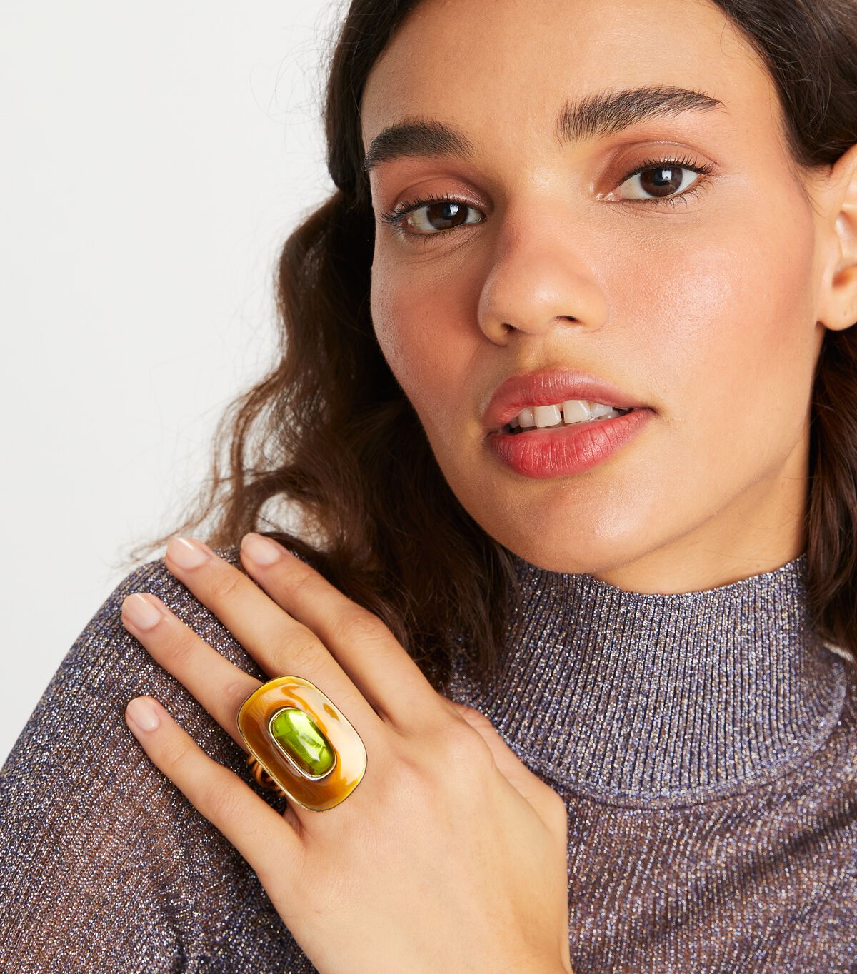 Tory Burch Brown Light Gold / Green Glass Ring