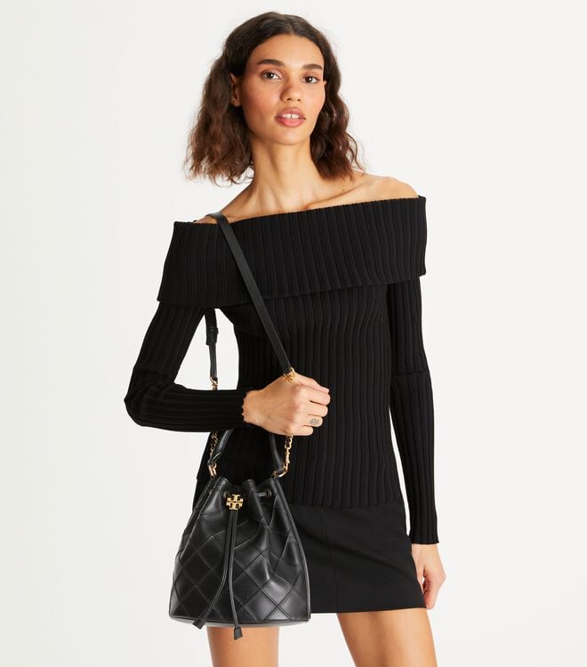 Tory Burch Black Large Fleming Soft Bucket Bags