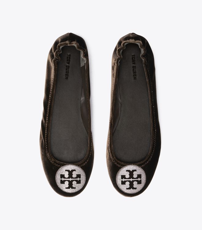 Tory Burch Black Minnie Travel Velvet Pavé Ballet Flats