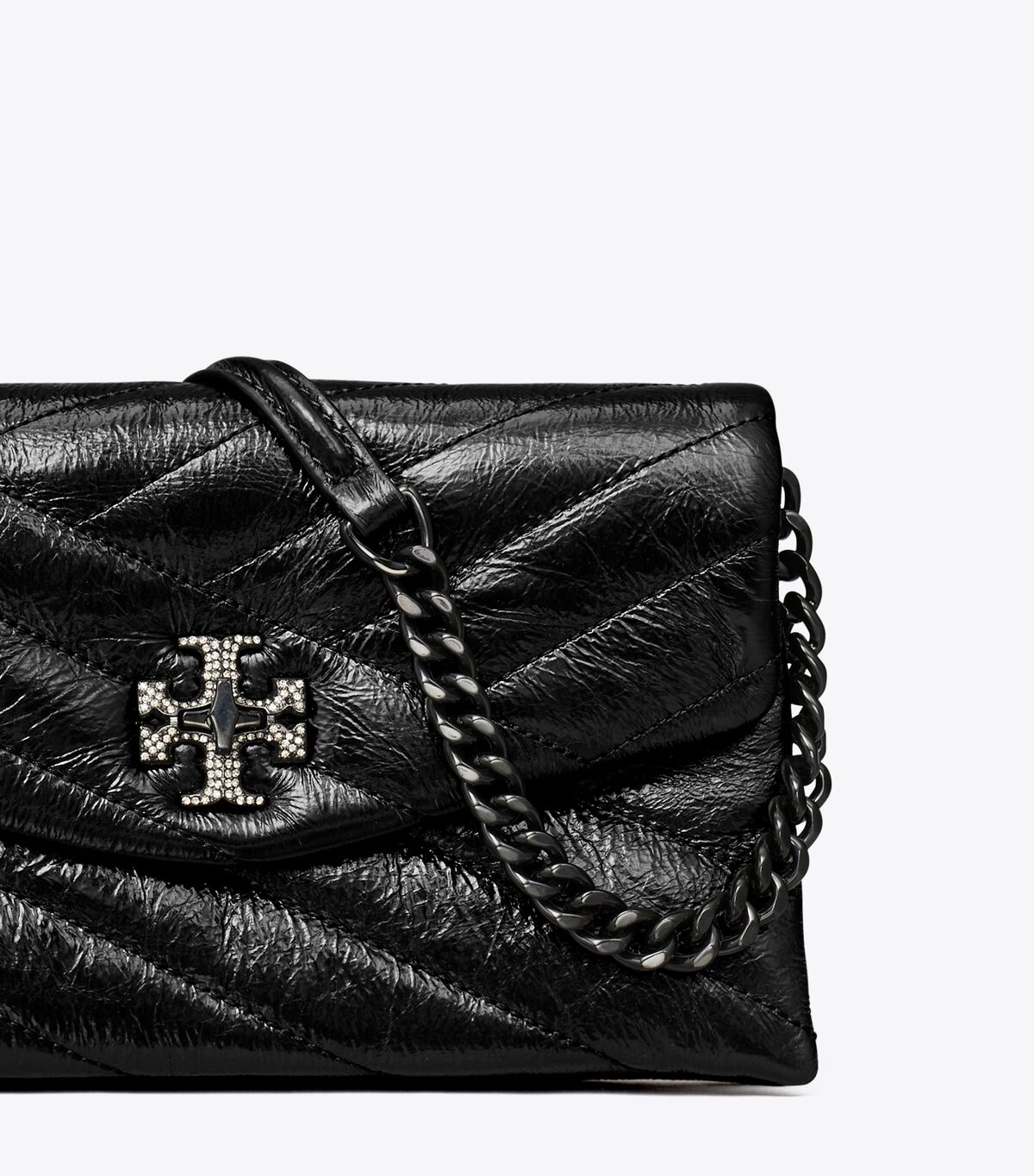 Tory Burch Black Kira Chevron Metallic Pave Logo Crossbody Bags