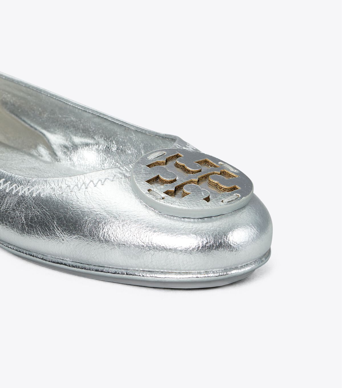 Tory Burch Silver Minnie Travel Ballet Flats