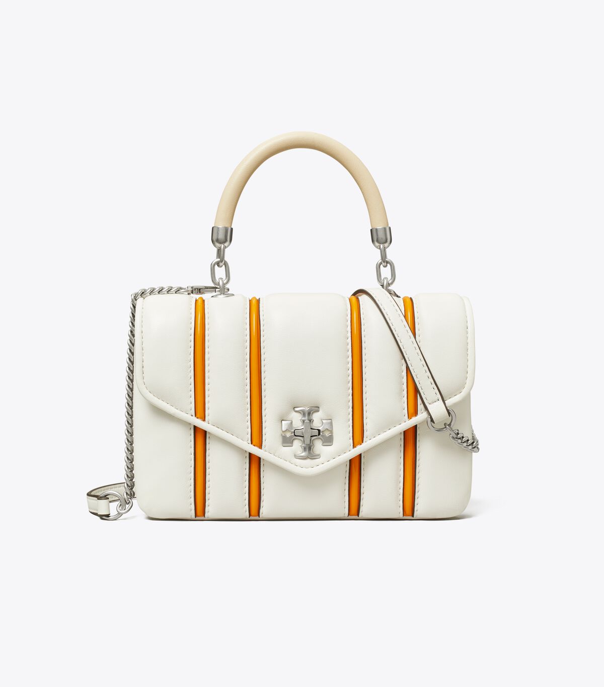 Tory Burch White / Orange Kira Bombé Stripe Mini Bag