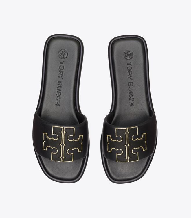 Tory Burch Black / Gold Double T Sandals
