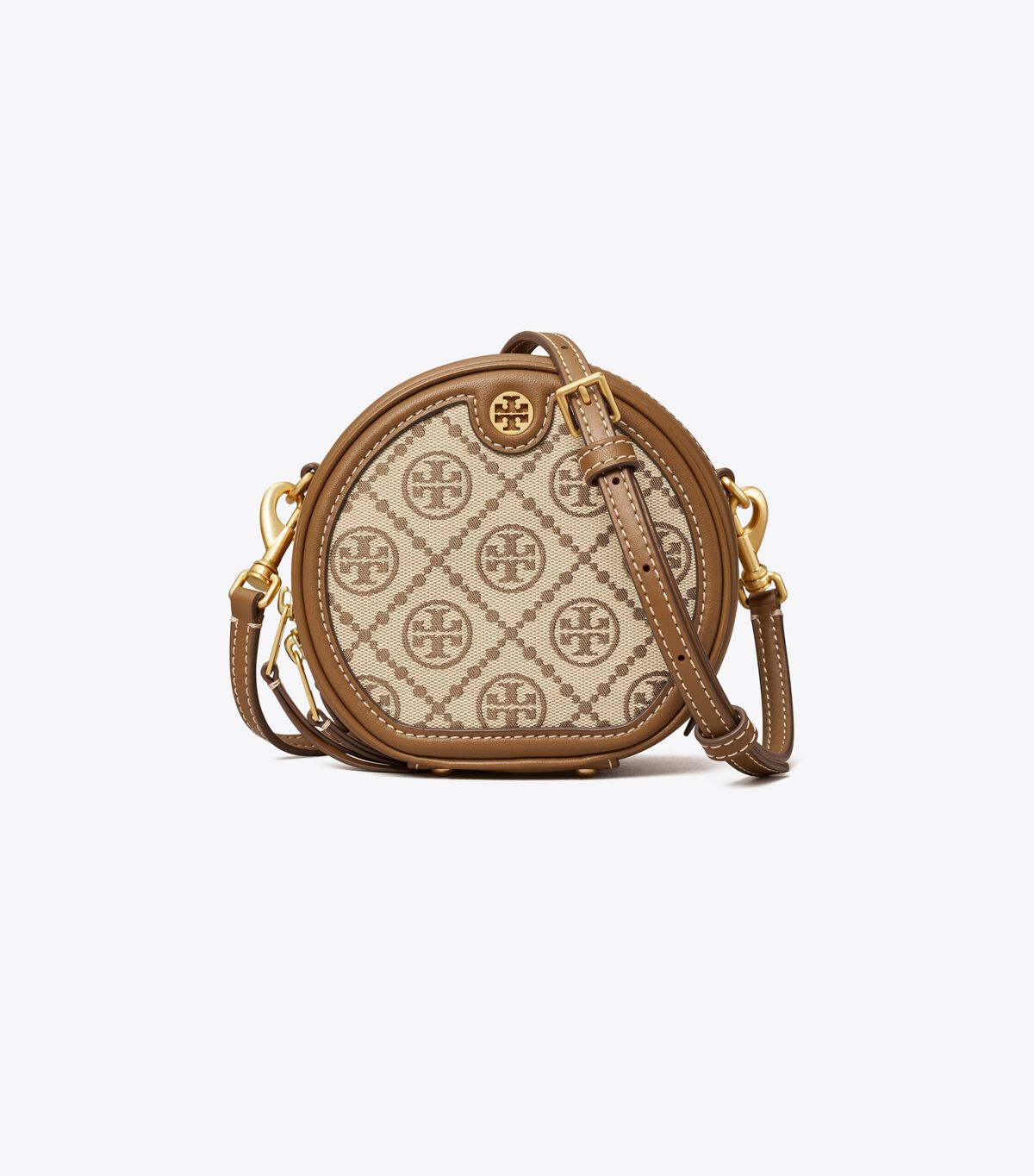 Tory Burch Brown T Monogram Jacquard Petite Moon Crossbody Bags