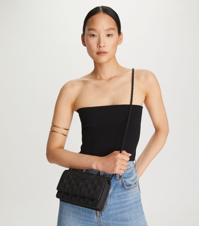 Tory Burch Black Fleming Matte Chain Crossbody Bags