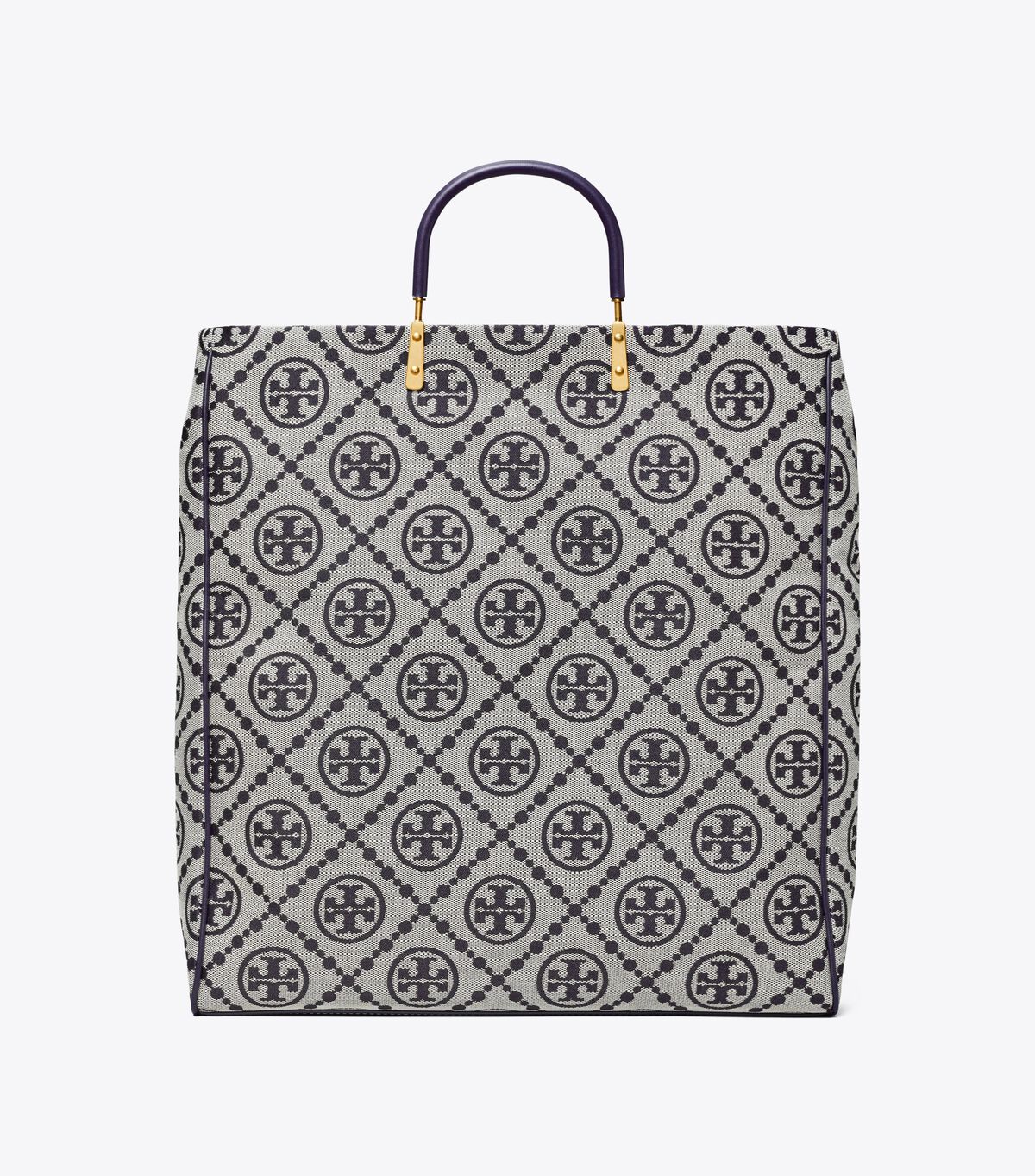 Tory Burch Navy T Monogram Jacquard Foldover Tote Bags