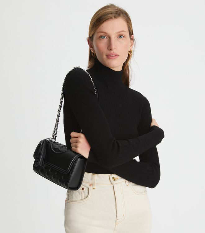 Tory Burch Black / Silver Small Fleming Convertible Shoulder Bags